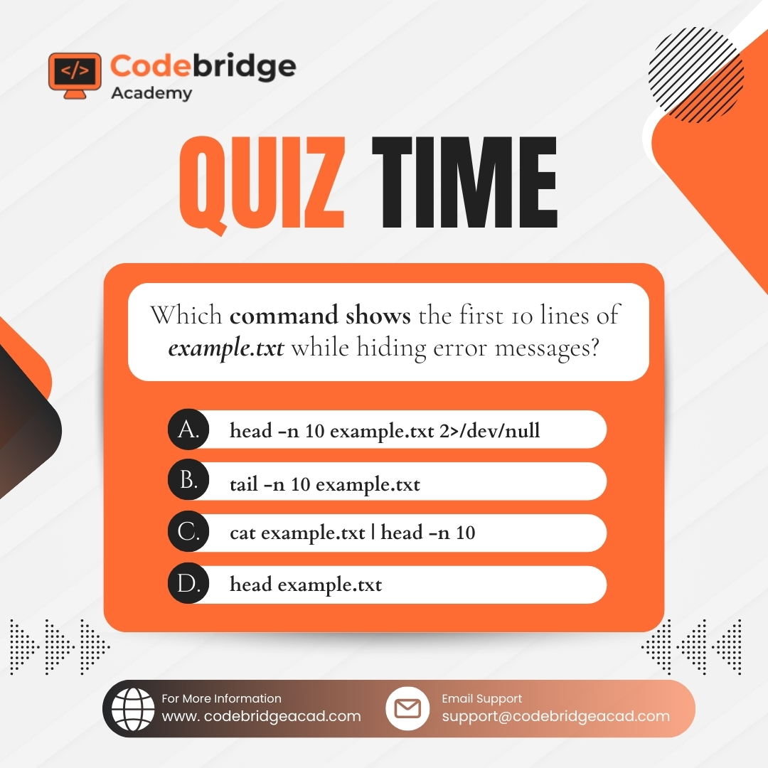 CodeBridgeAca's tweet image. Got it? Or still guessing?
Flex those command-line skills, comment with your answer
.
#CodeBridge_academy #linuxtraining #CodingBootcamp #cloudcomputing #AWS #awsjobs #DevOps #cloudengineer #techsupport #devopsengineer #TechCareers #ITTraining #Oklahoma #CyberSecurity