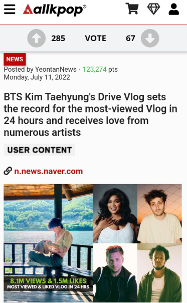 V is ruling every platform since debut like a king 👑

1- V owns most liked video on tik tok 
2-V owns most viewed fancam 
3-V owns most viewed live on weverse 
4-V owns  most viewed Vlog in 24 hours on youtube
5 -V own 2nd highest liked post on instagram in asia
