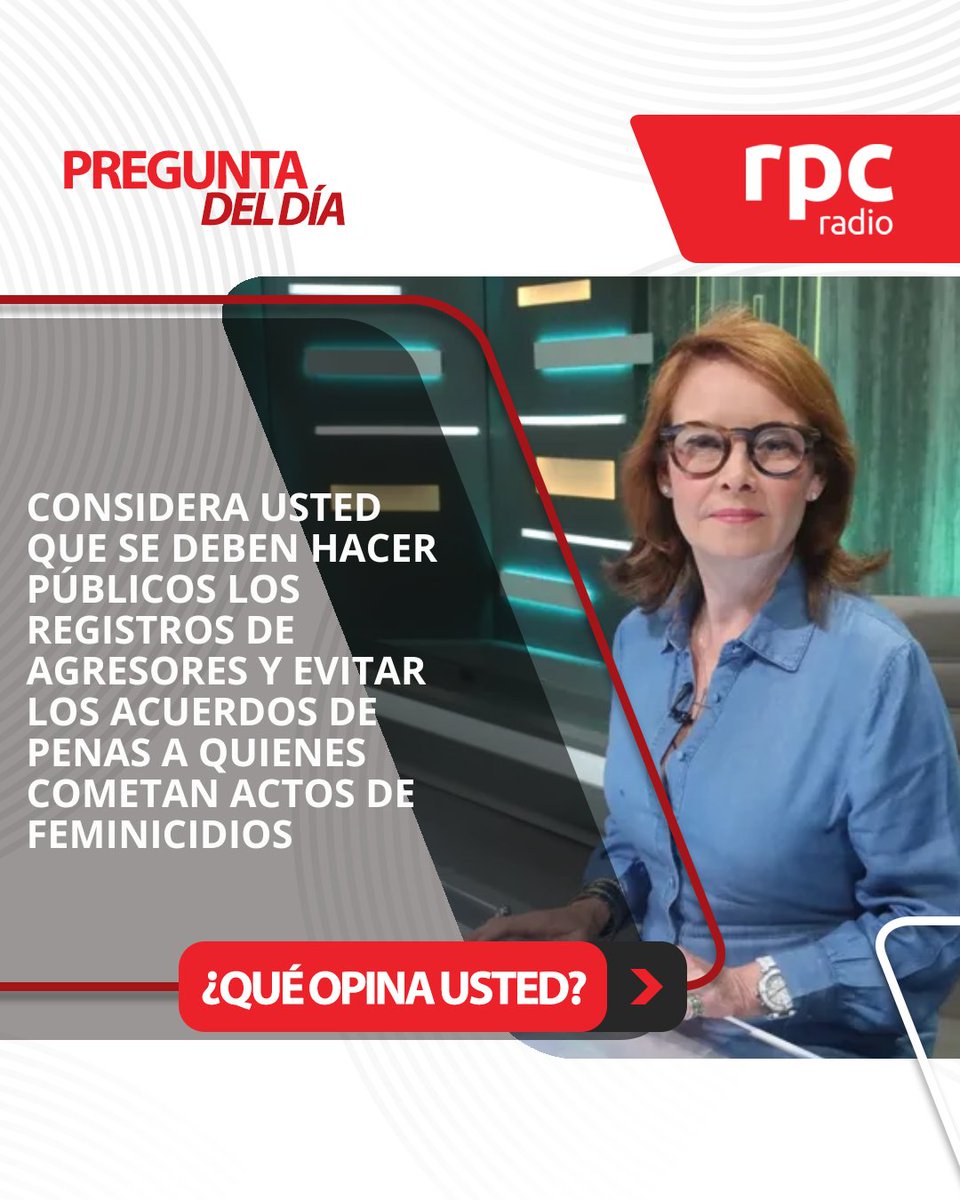 rpc_radio's tweet photo. PREGUNTA DEL DÍA 

Considera usted que se deben hacer públicos los registros de agresores y evitar los acuerdos de penas a quienes cometan actos de feminicidios. ¿Qué opina usted?

#RPCRadio https://t.co/7H7if5T4dv