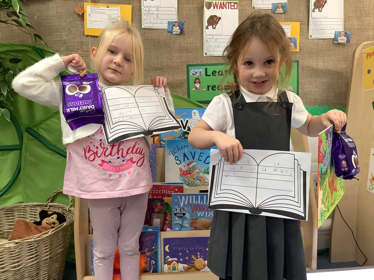 HasReception's tweet image. Wow, these are our 2 #NonFictionNovember winners in @HasReception. We all wrote instructions for making a real gingerbread man. These girls were chosen for their sounding out, pencil control and hand writing and exclamation marks!  ✍️