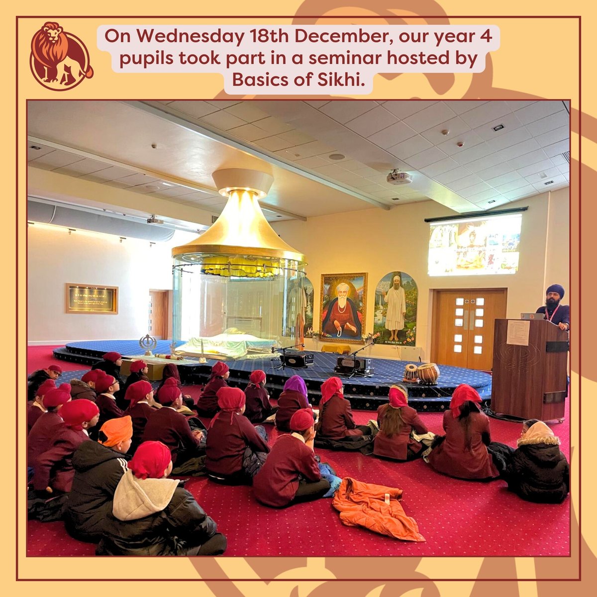 NanaksarP's tweet photo. On Wednesday, 18th December, our year 4 pupils attended a powerful talk hosted by @everythings_13  of Sikhi about the Chaar Sahibzaade and their incredible journey toward Shaheedi.

#chaarsahibzaade #FaithAndSacrifice #courage #inspiration #ks3learning https://t.co/uHnyw8rAlz