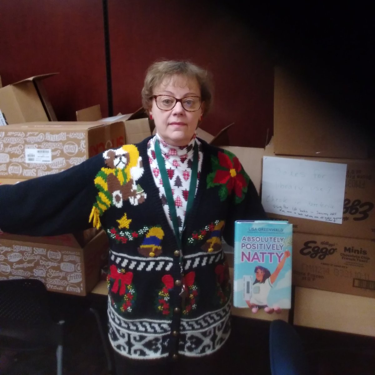 Ms. Yingling Reads . (@msyingling) on Twitter photo When you realize that you said you'd start clearing out language arts books in January... #BookADay <a href="/lisagreenwald/">Lisa Greenwald</a> <a href="/HarperChildrens/">HarperKids</a> ABSOLUTELY POSITIVELY NATTY. #OOTD Sweater Mom got on clearance in 1987 for $1.50 at Strauss'. She was so proud. (Note fringe in armpit.) When you realize that you said you'd start clearing out language arts books in January... #BookADay <a href="/lisagreenwald/">Lisa Greenwald</a> <a href="/HarperChildrens/">HarperKids</a> ABSOLUTELY POSITIVELY NATTY. #OOTD Sweater Mom got on clearance in 1987 for $1.50 at Strauss'. She was so proud. (Note fringe in armpit.)
