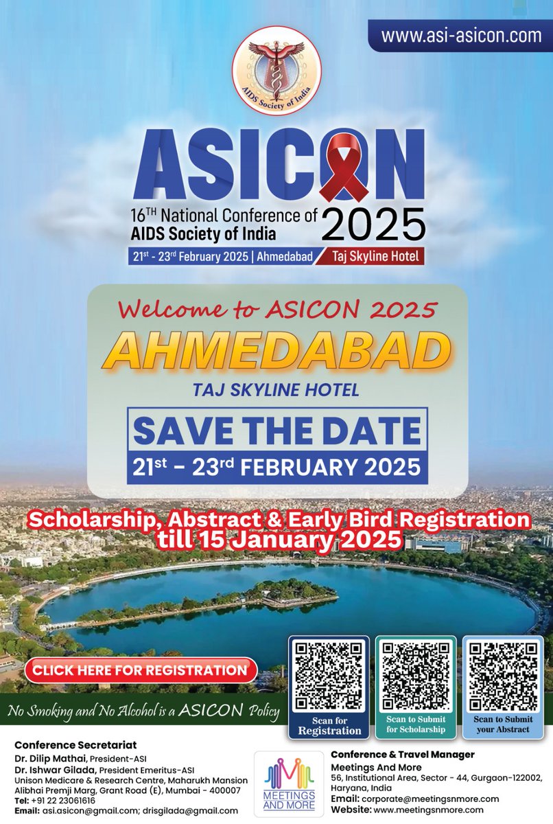 drgilada's tweet photo. Please circulate among those who will be interested in attending the 16th National Conference of AIDS Society of India-#ASICON, apply for scholarship and submit abstracts. Wish you a Merry Christmas and happy new year 2025. Dr. Ishwar Gilada https://t.co/jADA9FpfRl