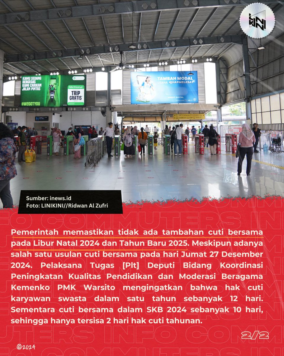 Commuters! Tidak ada cuti tambahan bersama di libur Nataru 2024/2025 ya.

Diketahui, pemerintah telah menetapkan tanggal 26 Desember 2024 sebagai cuti bersama, satu hari setelah Hari Raya Natal 25 Desember. Gimana tanggapanmu Commuters?

Source: <a href="/inewsdotid/">iNews.id</a>