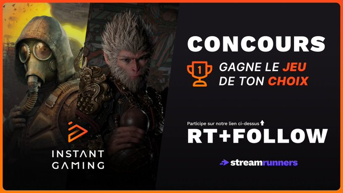 #CONCOURS DECEMBRE

🍀 Tente de gagner le JEU de ton CHOIX grâce à
<a href="/InstantGamingFR/">Instant Gaming</a>

🔄 RT + LIKE
💟 FOLLOW <a href="/StreamRunnersFR/">StreamRunners - Réseau social des streamers</a>
👤 TAG UN AMI pour partager le Giveaway !

👇 POUR PARTICIPER 👇
instant-gaming.com/fr/giveaway/ST…