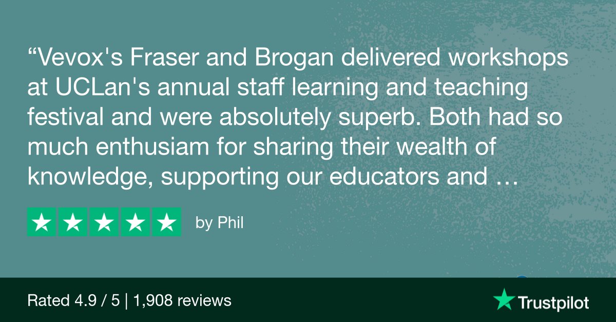 🚨REVIEW OF THE WEEK 🚨

This review from Phil McMillan, Learning Technologist at @UniLancs is our favourite review this week...

Great to hear about the positive impact the workshops ran by Fraser &amp; Brogan had at the University's annual staff learning &amp; teaching festival! 👏