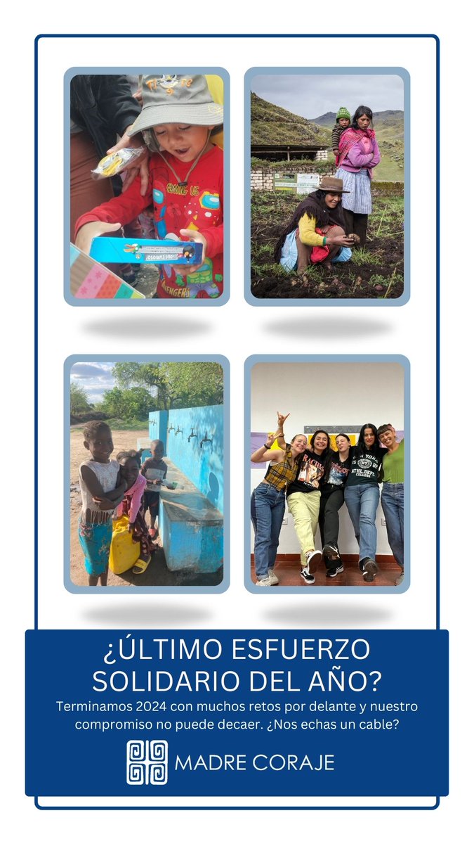 🆘¡Último llamamiento del año! Terminamos 2024 con muchos retos por delante.

✅Si colaboras antes del día 31, podrás deducirte tu donativo en la renta que hagas en 2025.

Si donas 10€, te puedes llegar a deducir 8€. Sólo te está "costando" 2€

madrecoraje.org/que-puedes-hac…