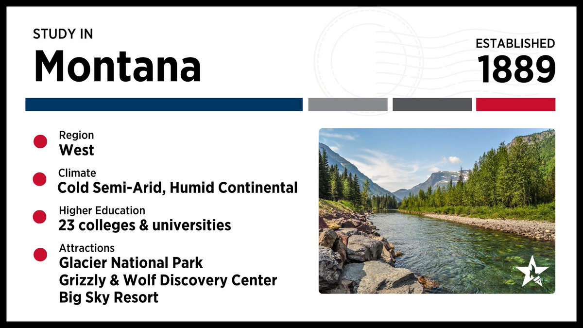 💡 Ever considered studying in Montana?  It boasts <a href="/GlacierNPS/">Glacier National Park</a>, <a href="/GrizzlyWolfCntr/">Grizzly & Wolf Discovery Center</a>, <a href="/bigskyresort/">Big Sky Resort</a>, and 23 colleges and universities.

Experience the Treasure State, Montana ➡️ studymontana.org.  #StudyWithUS
