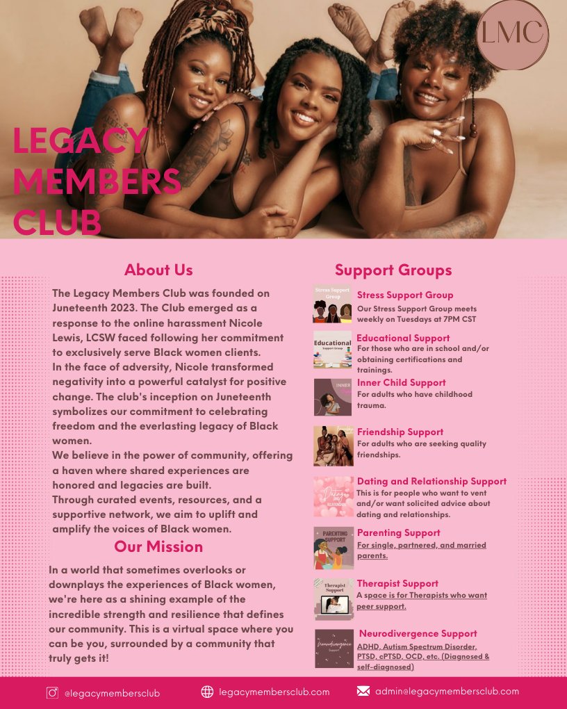 NicoleLewisLCSW's tweet photo. If you’ve been wondering what Legacy Members Club is and what we offer… here it is! 

Join us today @ https://t.co/e07dphsY3b https://t.co/CugqZNXGvS
