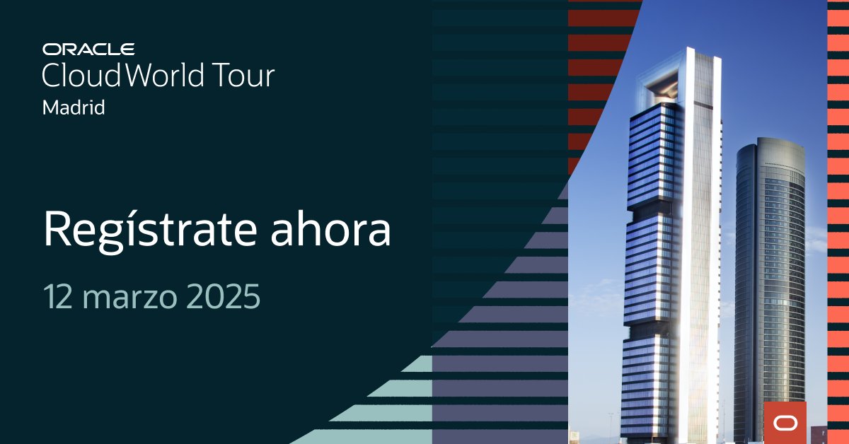 ¡No te pierdas #CloudWorld Tour Madrid! Vive durante todo un día el futuro del cloud y la #IA en este evento gratuito: social.ora.cl/6017QN3bt