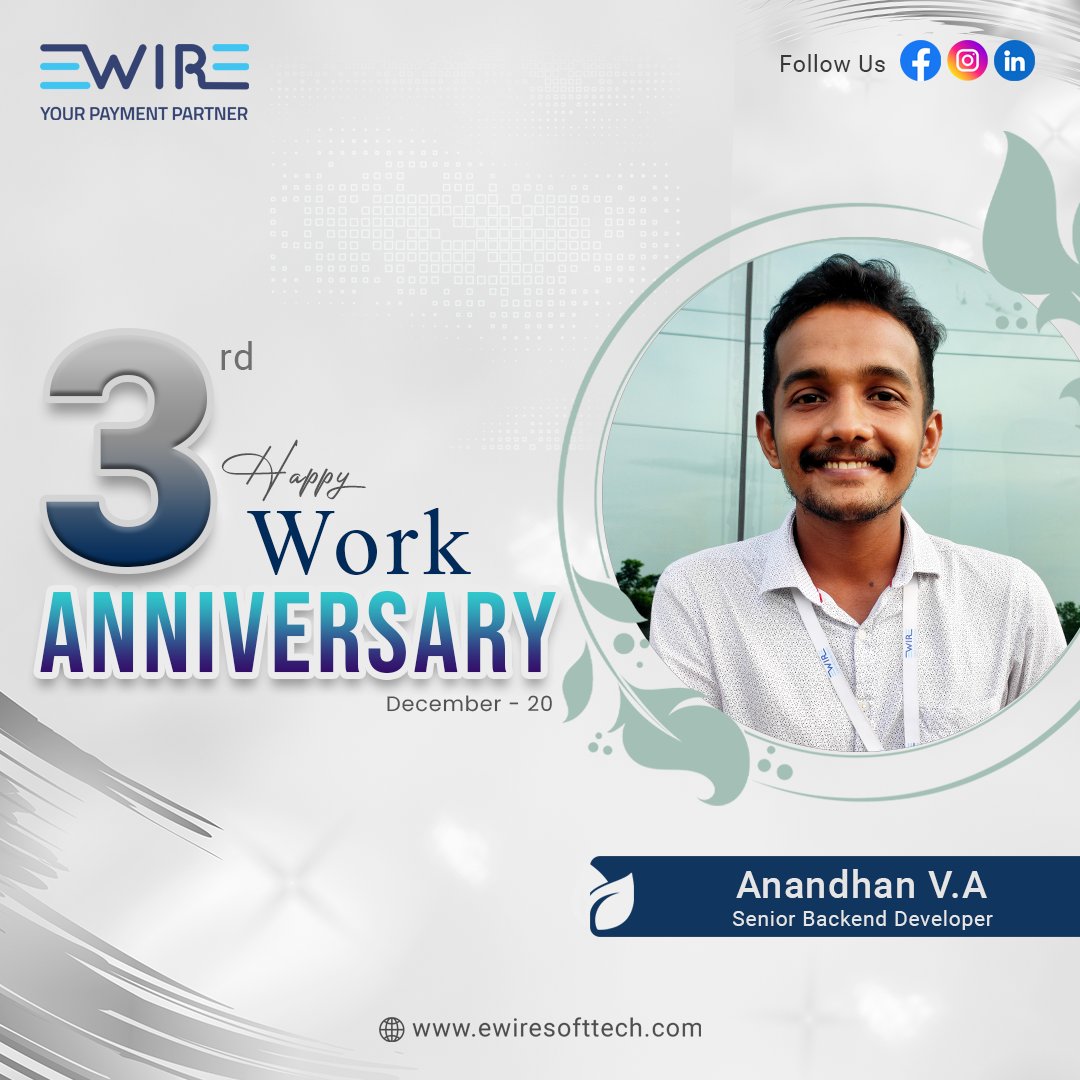 ewire_softtech's tweet image. Congratulations on reaching another work anniversary milestone!. 🎉 🎈 🎊Here's to your continued success and growth! Happy Work Anniversary Anandhan VA✨😄🥳🤩 🌼 🌹

ewiresofttech.com

#workanniversary #employeeappreciation #yearsofexperience #ewire