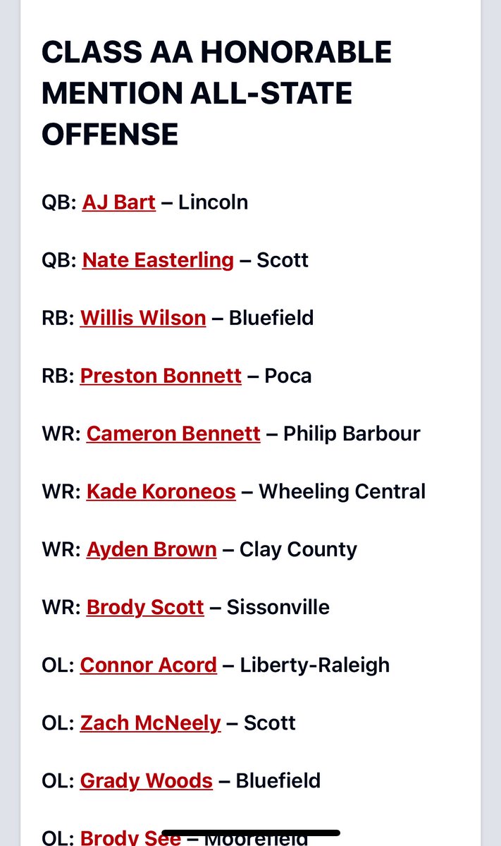 Super excited to say i've made honorable mention all-state AA! (Prep Redzone). Thank you! <a href="/PrepRedzoneWV/">Prep Redzone West Virginia</a>