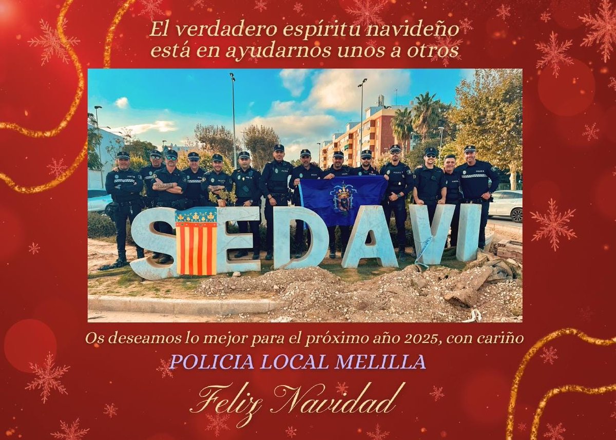 policia_localML's tweet photo. 👮@policia_localML
La Policía Local 🚔de Melilla les de desea una Feliz Navidad 🌠 y un prospero Año Nuevo. https://t.co/csve2YvpbN