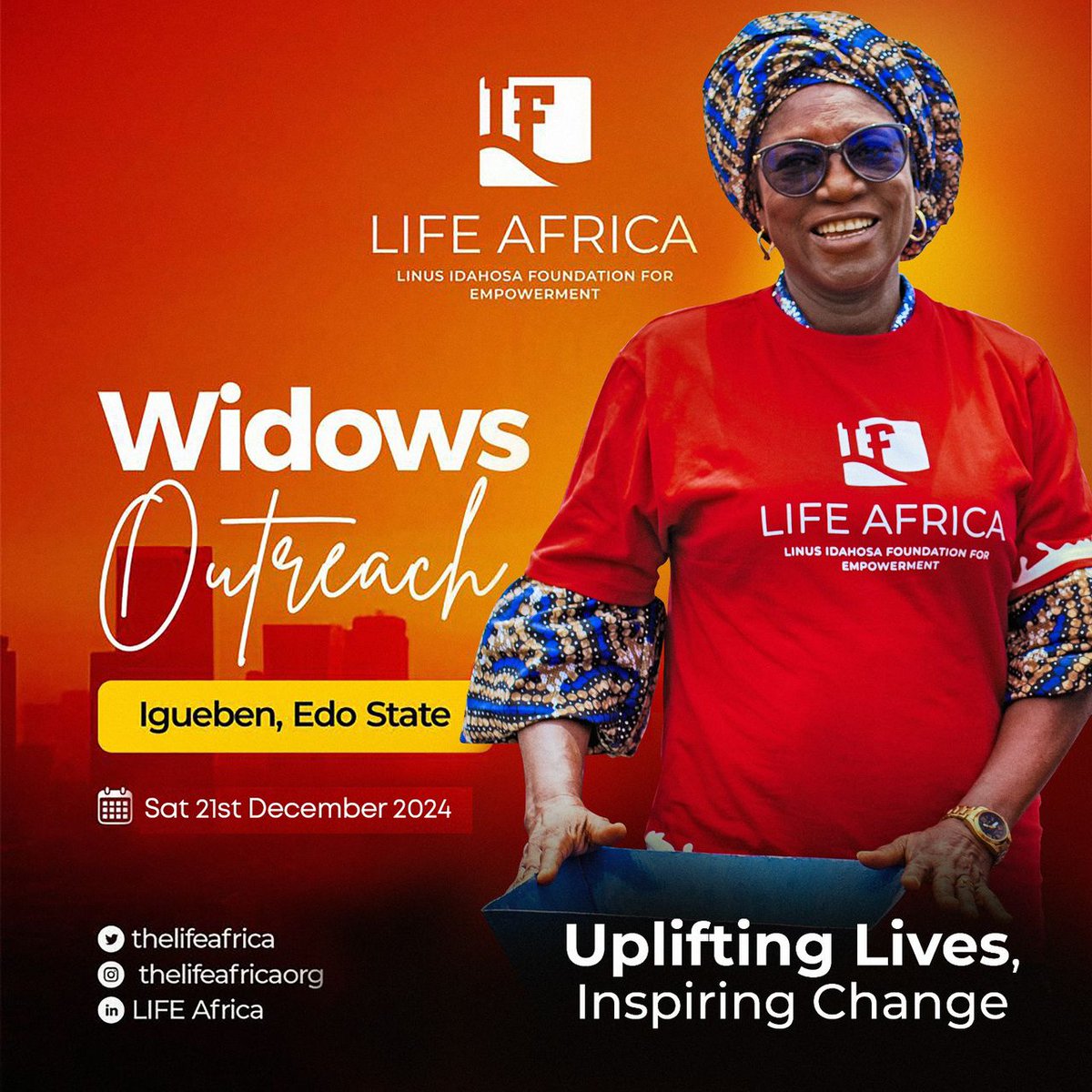 Lifeafricaorg's tweet photo. Join us for an unforgettable day of love, support, and empowerment! Our Widows Outreach on December 21st, 2024, in Igueben community, Edo State, promises to be an extraordinary event.

#WidowsOutreach #SupportingWidows #CommunityUnity #Empowerment #LifeAfrica https://t.co/TGEmaupWFm