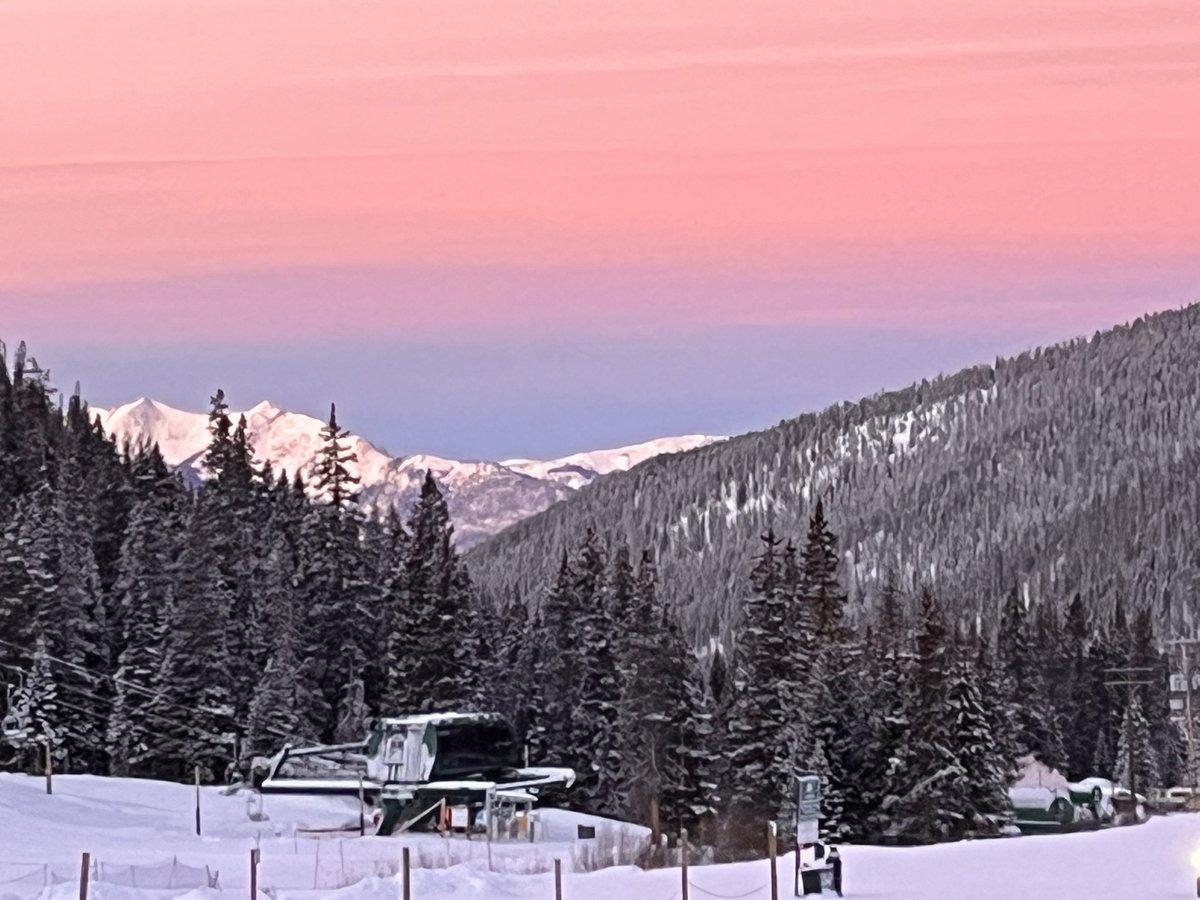 Fresh snow and a beautiful sunrise.