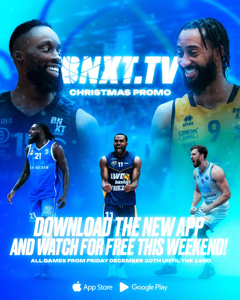 🎅🎄 BNXT.TV Christmas Promo!

Dec 20-22, watch ALL games for FREE on BNXT.TV or the new BNXT.TV app. 📲 Delete the old app &amp; download the new one now for a smoother viewing experience. Just log in &amp; enjoy! 🏀✨

#BNXTLeague