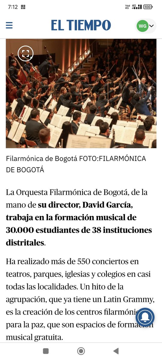 Nos alegra y produce gran orgullo en <a href="/filarmonibogota/">Orquesta Filarmónica de Bogotá</a> aparecer en la selección "Personajes de Bogotá", realizada por <a href="/ELTIEMPO/">EL TIEMPO</a> Es el reconocimiento al trabajo de un equipo maravilloso y comprometido con el amor a la música, la cultura y a Bogotá. 🎼🎶🎵 #BogotaMiCiudadMiCasa