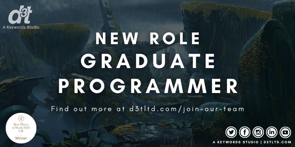 d3tLtd's tweet image. ⭐️ NEW OPPORTUNITY AVAILABLE ⭐️
We've opened our Graduate Programmer hiring for 2025 and are looking for talented people to join our award-winning team!
This is a fantastic #GameDevJob with a range of perks and benefits!
Find out more 👉 buff.ly/3EmaS5Q
#hiring