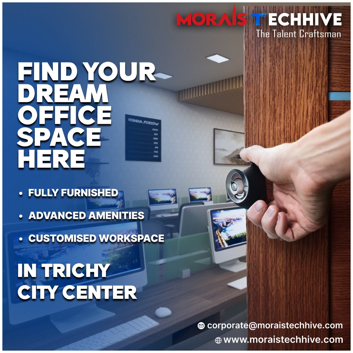 moraistechhive's tweet image. Discover premium workspaces in Trichy’s prime location! 🌟 

Designed for innovation, tailored for growth – your perfect business hub awaits! 🚀

#PremiumWorkspaces #TrichyBusiness #InnovationHub #BusinessGrowth #WorkplaceExcellence #OfficeSpaces #PrimeLocation