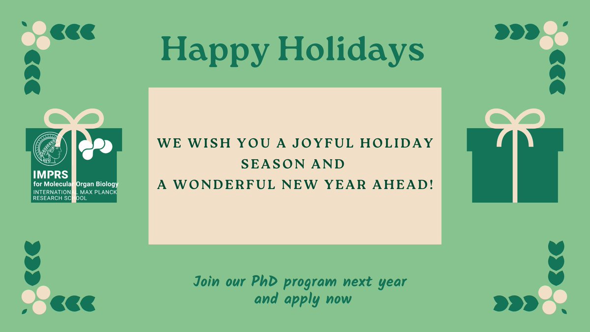 IMPRS for Molecular Organ Biology (@imprs_mob) on Twitter photo 🎄Happy Holidays from the IMPRS-MOB community! ✨May your break be filled with love, laughter and a splash of molecular magic !! ✨ Join our program in 2025, we are recruiting🙂#PhDLife #HappyNewYear 🎄Happy Holidays from the IMPRS-MOB community! ✨May your break be filled with love, laughter and a splash of molecular magic !! ✨ Join our program in 2025, we are recruiting🙂#PhDLife #HappyNewYear