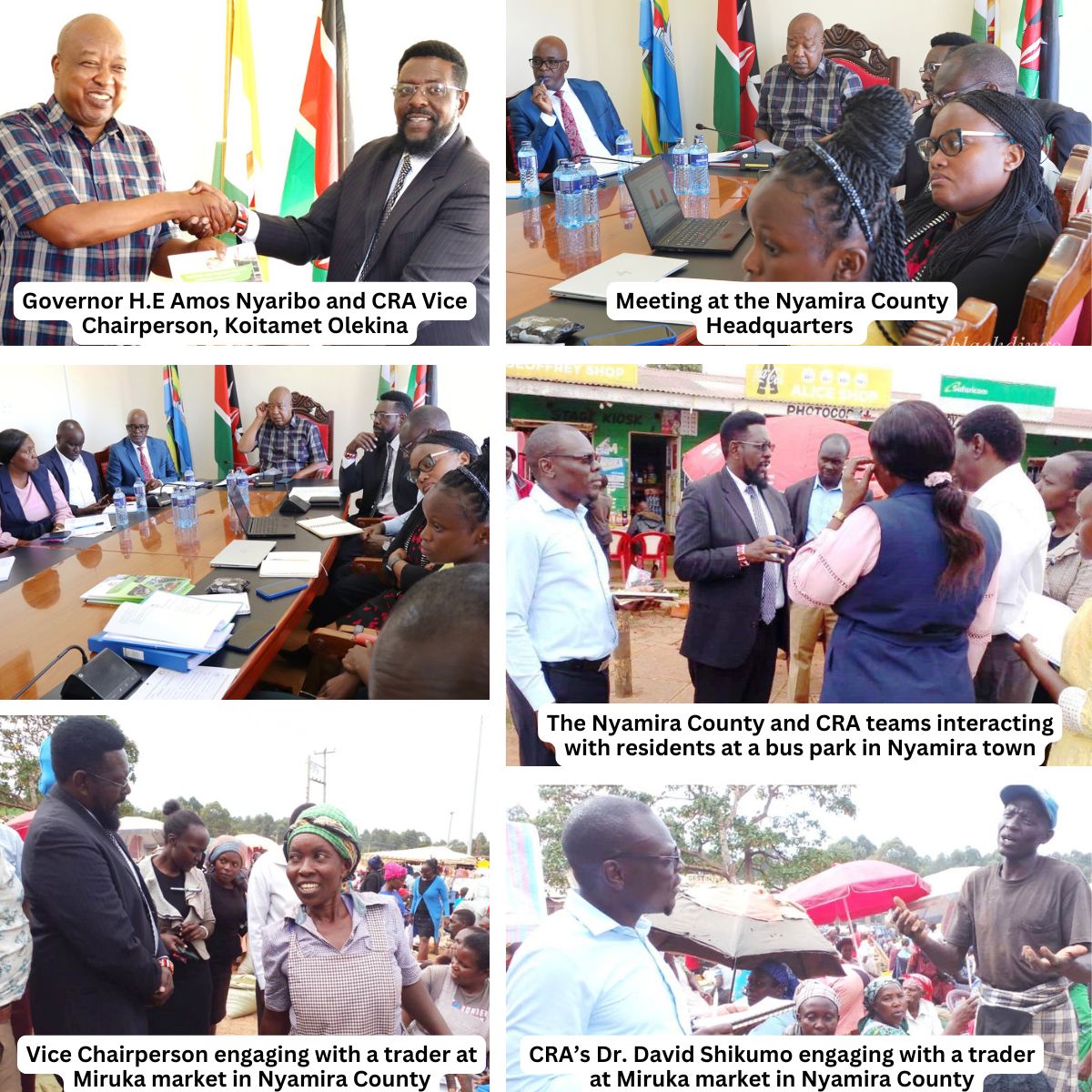 CRAKenya's tweet photo. CRA Vice Chair and team were in Nyamira County to assess revenue streams for Revenue Mapping Guidelines. Met with Gov. H.E. Amos Nyaribo, traders &amp; other residents to discuss challenges, proposals for better revenue collection. 1/2
#CRAinNyamiraCounty #RevenueMapping #Nyamira https://t.co/M36iQFc5de