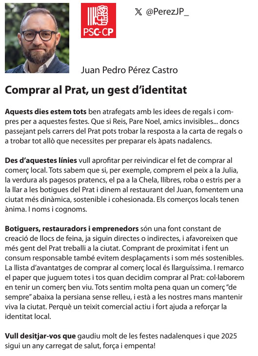 Comprar al Prat, un gest d'identitat.

Article de <a href="/PerezJP_/">Juan Pedro Pérez</a> per la revista del Prat