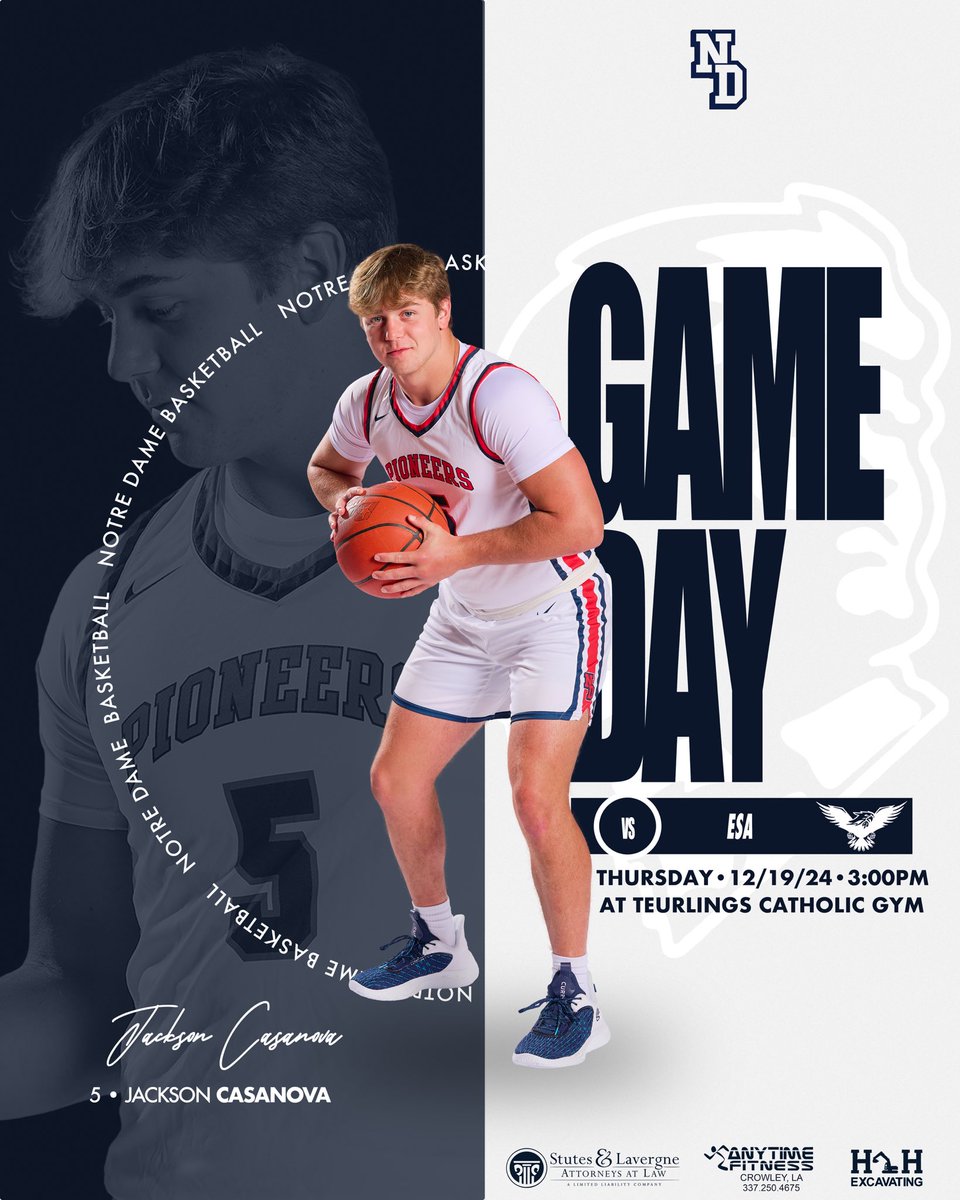 Notre Dame Pioneers Basketball (@ndpioshoops) on Twitter photo 🚨🚨GAMEDAY🚨🚨
🏀Notre Dame vs ESA
📍Location: Teurlings Catholic Gym
⏰TIP-OFF: 12/19/24 at 3:00pm
<a href="/2a_class/">La. Class 2A Sports</a> <a href="/GeauxPrepsLA/">GeauxPreps.com</a> <a href="/LSL_Sportsline/">Louisiana Sportsline</a> <a href="/SethLewisInc/">Seth Lewis</a> <a href="/georgefaust10/">George Faust</a> <a href="/PrepHoopsLA/">Prep Hoops Louisiana</a> <a href="/OTBSports_/">Off the Bench Sports/PREP NEWS/ Life Off The Bench</a> <a href="/JFitzTV/">Jamarcus Fitzpatrick</a> <a href="/aasportsnet1/">All Around Sports Net</a> 🚨🚨GAMEDAY🚨🚨
🏀Notre Dame vs ESA
📍Location: Teurlings Catholic Gym
⏰TIP-OFF: 12/19/24 at 3:00pm
<a href="/2a_class/">La. Class 2A Sports</a> <a href="/GeauxPrepsLA/">GeauxPreps.com</a> <a href="/LSL_Sportsline/">Louisiana Sportsline</a> <a href="/SethLewisInc/">Seth Lewis</a> <a href="/georgefaust10/">George Faust</a> <a href="/PrepHoopsLA/">Prep Hoops Louisiana</a> <a href="/OTBSports_/">Off the Bench Sports/PREP NEWS/ Life Off The Bench</a> <a href="/JFitzTV/">Jamarcus Fitzpatrick</a> <a href="/aasportsnet1/">All Around Sports Net</a>