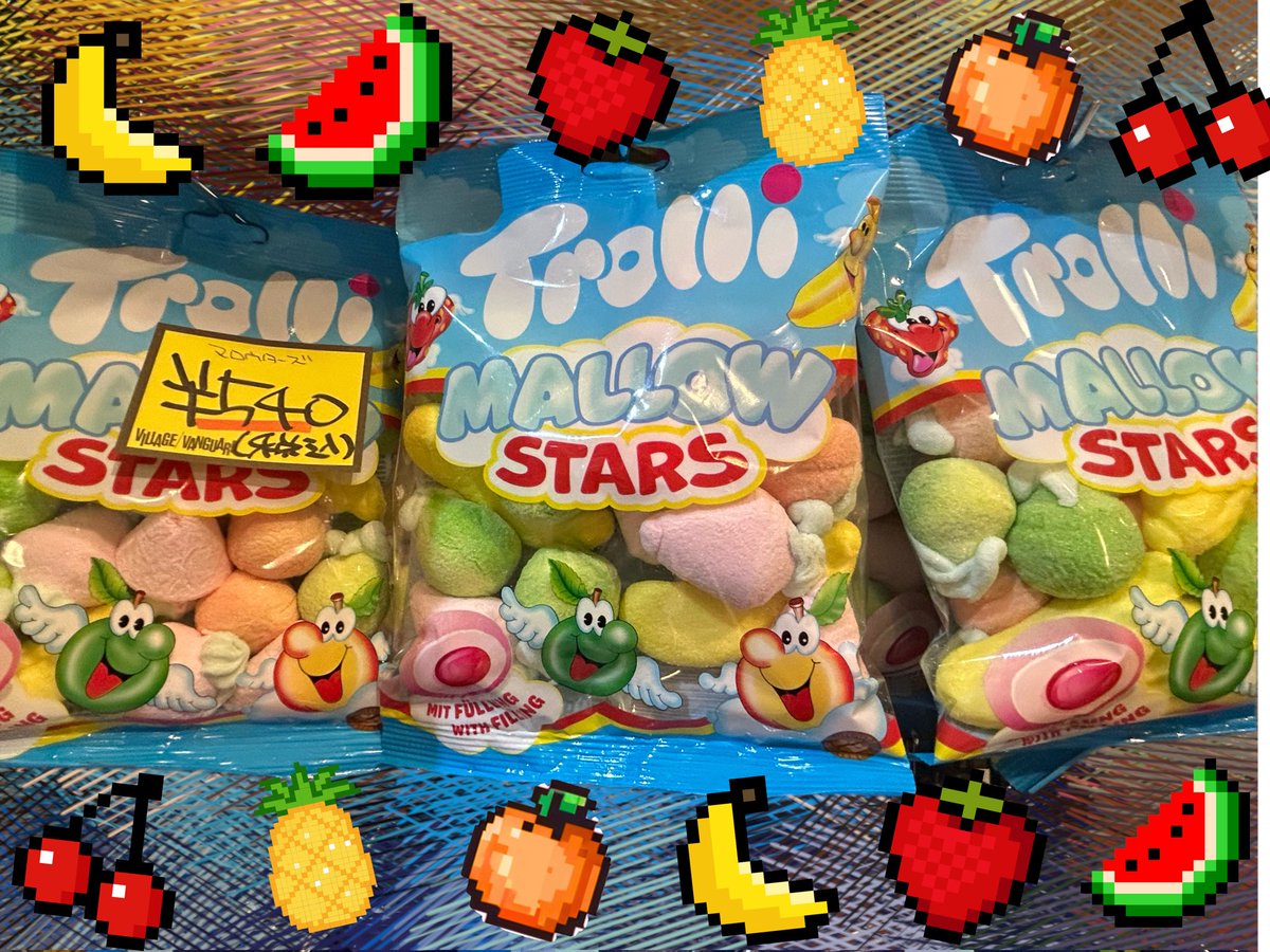 vvaeon217's tweet photo. Trolli MALLOW STARS 入荷しております🍒🍊🍑🍇🍐
他の味も入荷しておりますので、是非店頭にてチェックしてみてね✋
 #イオンモール
 #イオンモール高松
 #ヴィレヴァン
 #マシュマロ https://t.co/MVSehwfEvD