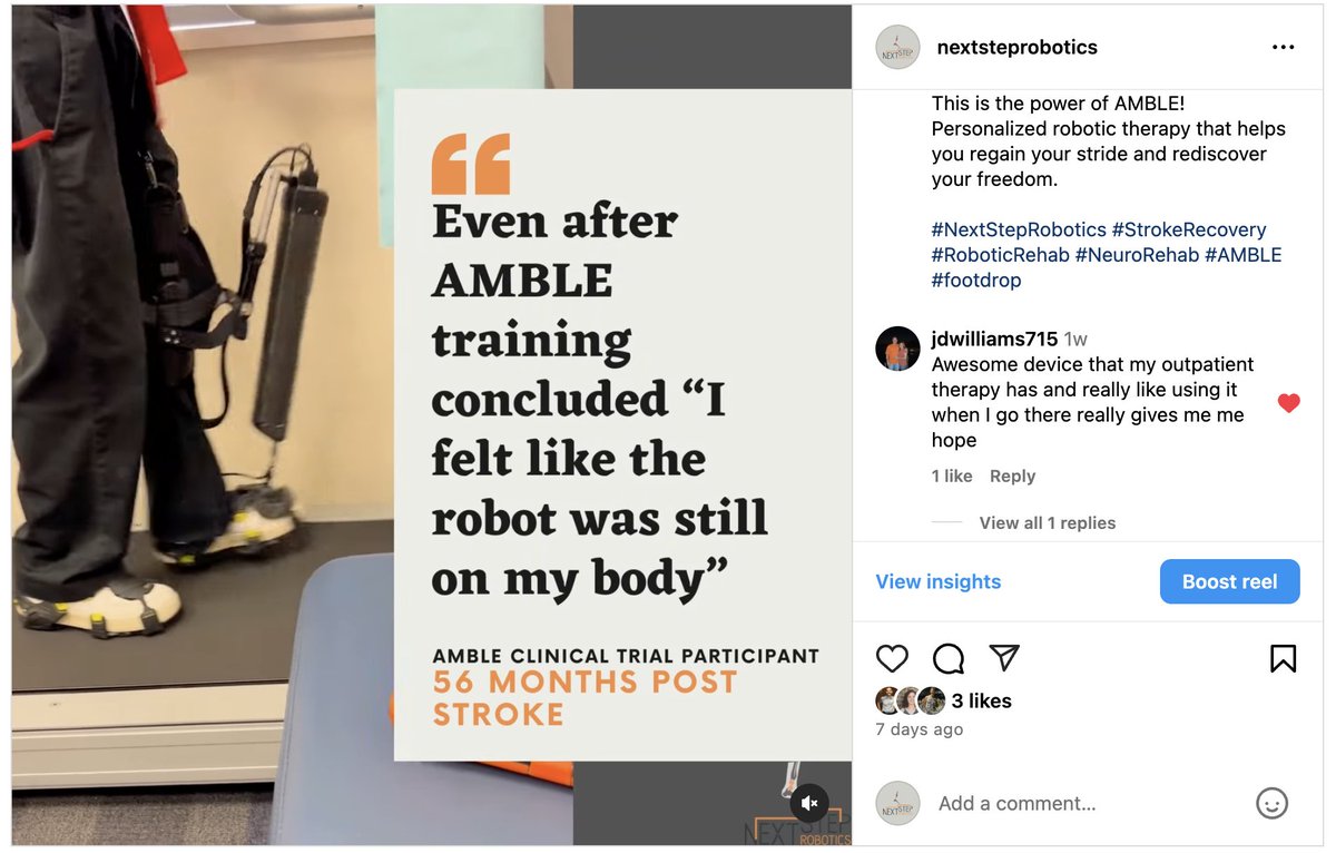 NextStepRobo's tweet photo. We're thrilled to share this heartwarming feedback from one of our amazing patients using AMBLE at a partner clinic. 

"Awesome device that my outpatient therapy has and really like using it when I go there really gives me me hope"

#NextStepRobotics #AMBLE #Rehab #footdrop https://t.co/nxMsOsUwR9