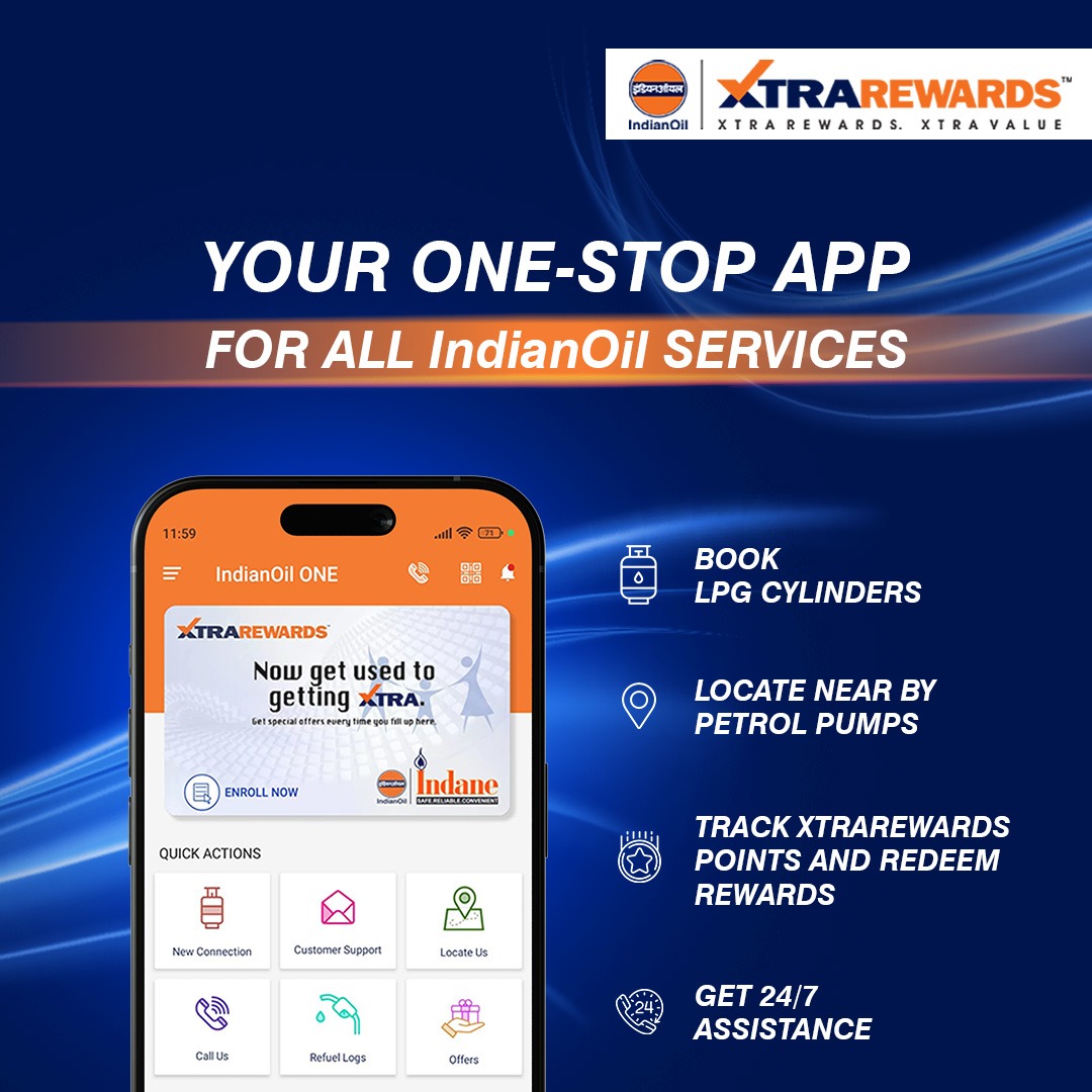 Manage LPG bookings and loyalty points with ease. Download the IndianOil One App today!
iOS: apps.apple.com/in/app/indiano…
Android: play.google.com/store/apps/det… 
#XTRAREWARDS #IndianOil <a href="/IndianOilcl/">Indian Oil Corp Ltd</a> <a href="/ChairmanIOCL/">ChairmanIOC</a>