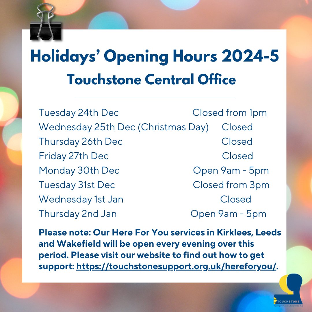 Today our central office reopens as usual. If you would like more information around our support, please call us on: 0113 271 8277.