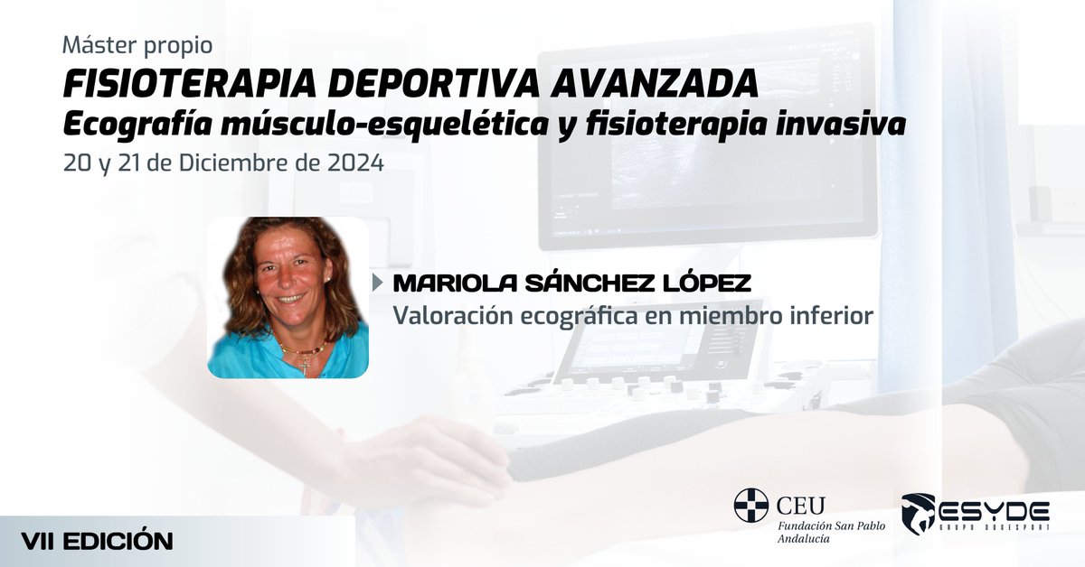 ESYDE_Formacion's tweet photo. Finalizamos el año con nuestros #posgrados deportivos junto a @CEUAndalucia
- Máster en entrenamiento para la salud, dolor y patologías.
- Máster en fisioterapia deportiva avanzada.
- Máster en optimización del entrenamiento y readaptación físico-deportiva.
#master #esyde https://t.co/ffpfyK9UYW