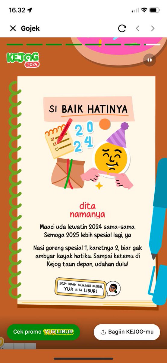 Ani2850's tweet photo. thank to gojek yang udh selalu ada buat diriku di tahun 2024, kaget bgt kejogku dapet si baik hatinya. semoga tahun depan kita lebih seru lagi!!! see u https://t.co/pTIABGYIbU