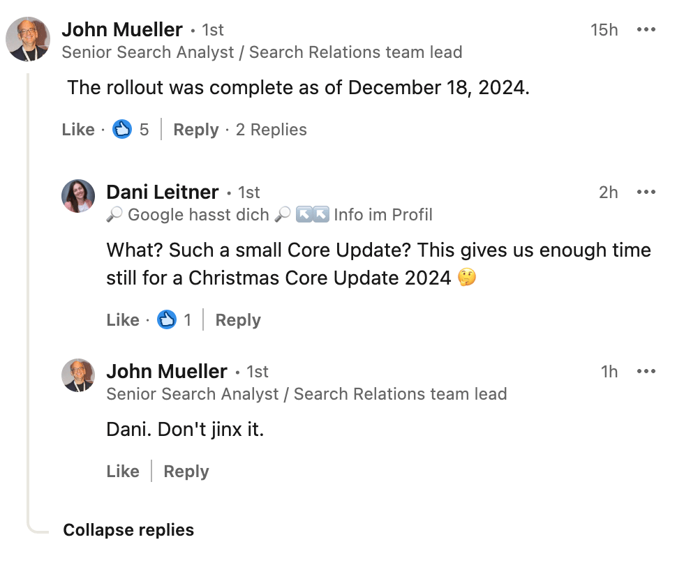rustybrick's tweet photo. The Google December 2024 core update quickly and brutally finished rolling out yesterday - here is what we saw with this update https://t.co/0Izqs8XgzK https://t.co/p9fRwUcSdo