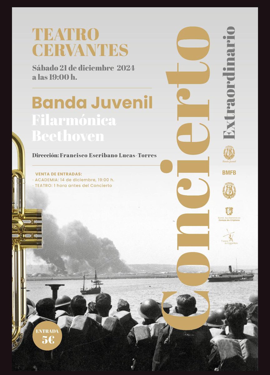 El sábado 21 de diciembre, a las 19:00 en el Teatro Cervantes, tendrá lugar el concierto extraordinario de la Banda Juvenil Filarmónica Beethoven
Las entradas podrán adquirirse en  taquilla , el mismo día del concierto desde las 18:00 
#bandajuvenilBMFB #BMFB #175aniversario