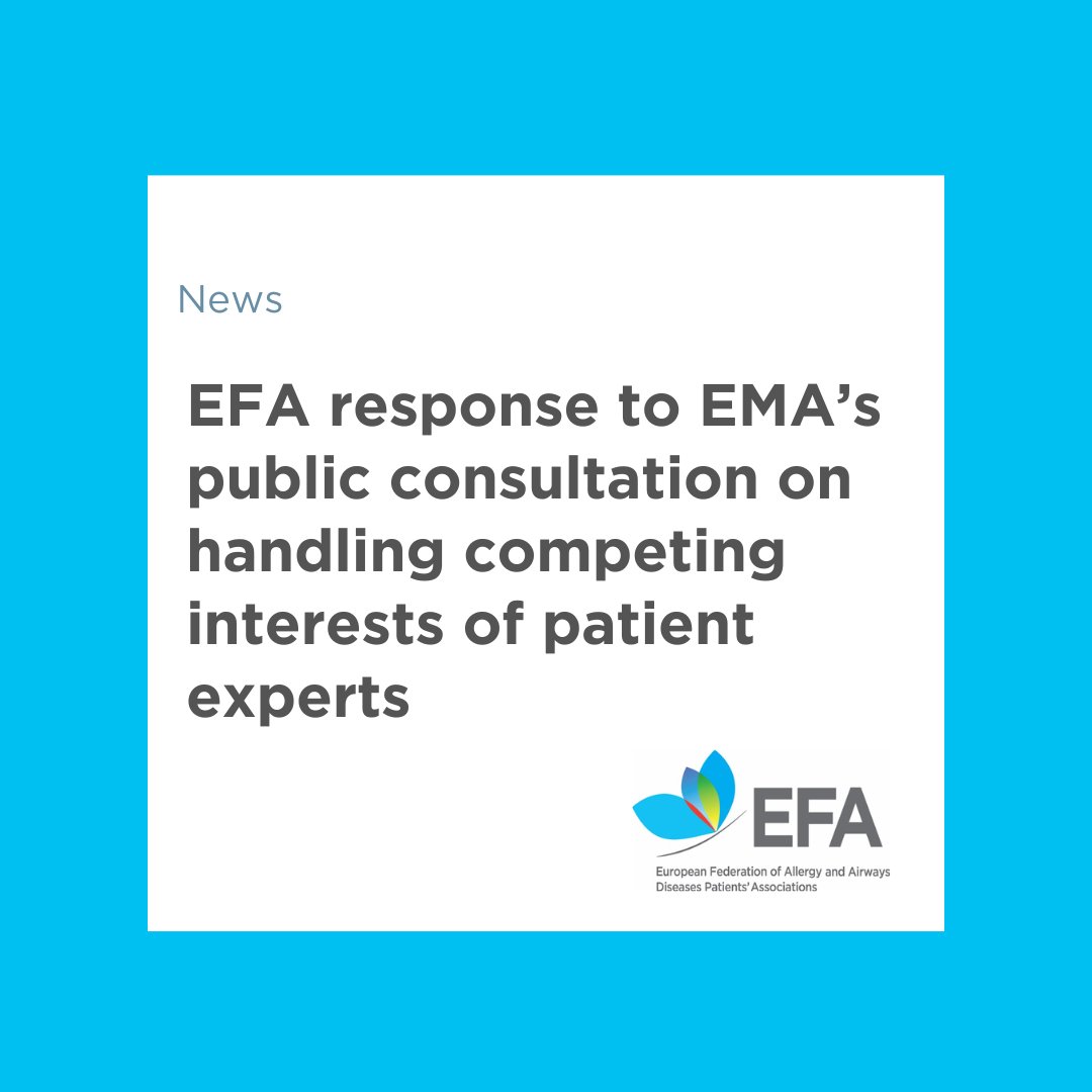 🚨EFA raises concerns over EMA new guidelines on competing interests for #patient experts. 

Stricter rules may limit patient input in EU #health decisions. 

Policymakers must protect patient expertise while ensuring transparency. 

Read more 🔗 efanet.org/news/news/4405…