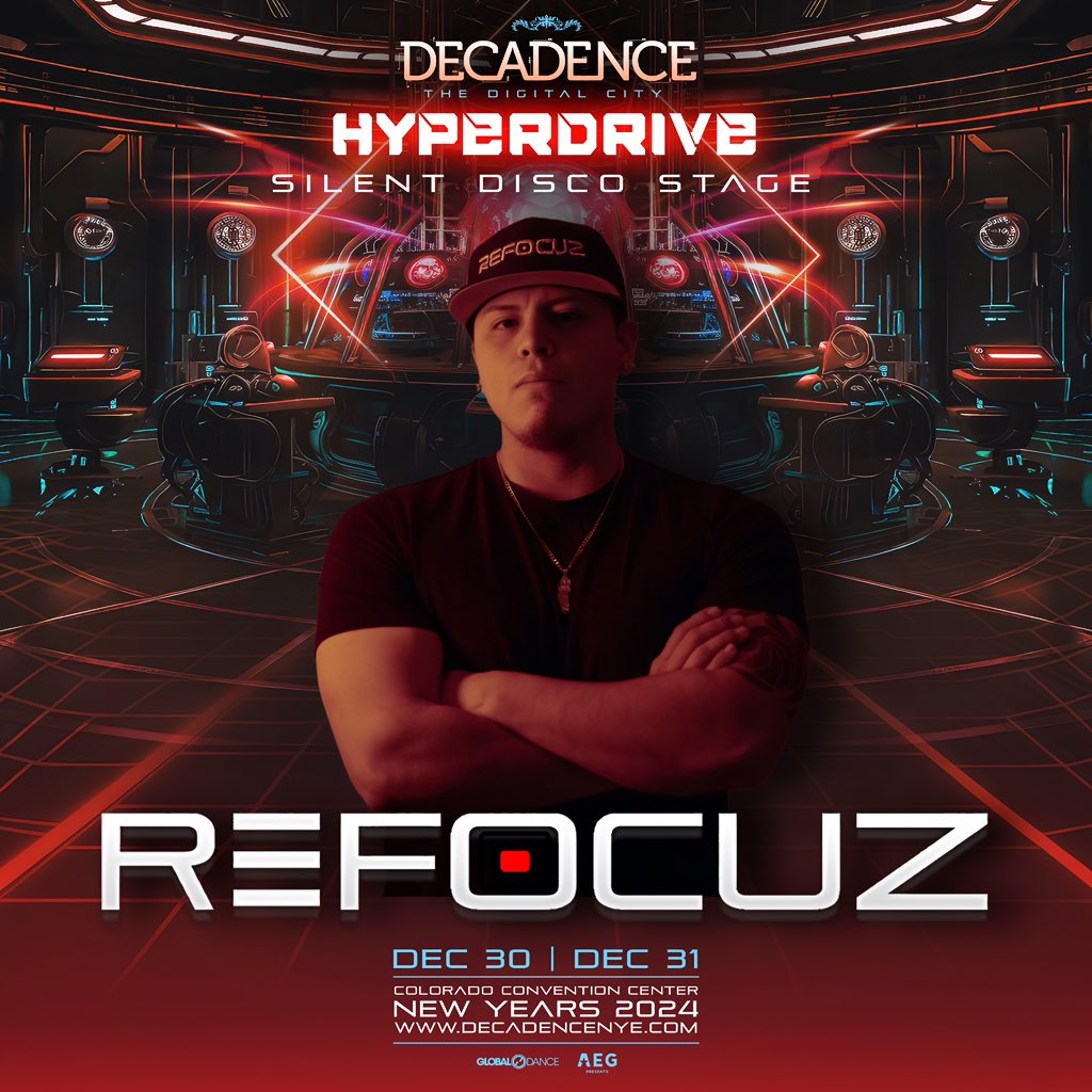 REFOCUZMUSIC's tweet photo. And for my Final Act 🪄 For about an hour I will make all the 2024 BS disappear 🙏🏽🔥 💪🏽🙏🏽 Such an Honor to be part of a perfect lineup 🔥 Big Thanks to my @GlobalDanceUS Fam and of course all of you my REFOCUZ Fam for constant support 🫶🏽 See you new years at @DecadenceNYE 🫡 https://t.co/Ysy9I52m1d