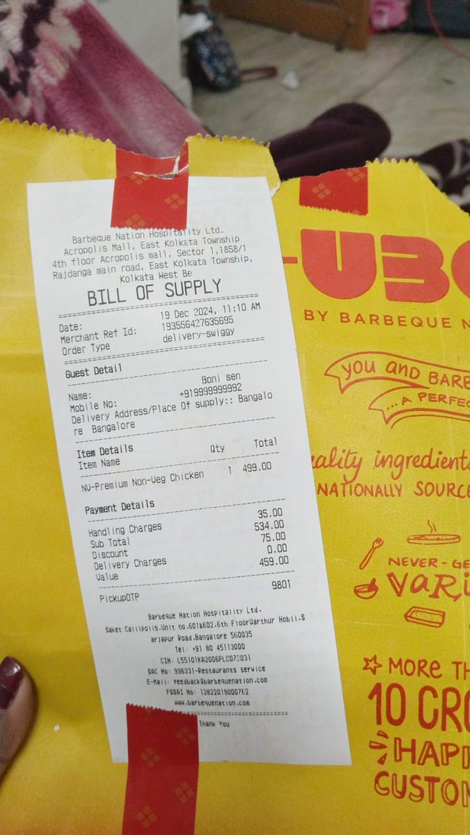 HeySouvikz's tweet photo. Order a lunch box from @@BarbequeNation , to gift one of my colleague for her birthday but here the thing , it's ruined her day man , so disappointed 😔, send all attachments in mail as per @SwiggyInstamart cx s, is it ok ! how she feels I will never order again @SwiggyInstamart https://t.co/nUr2xa0P1N