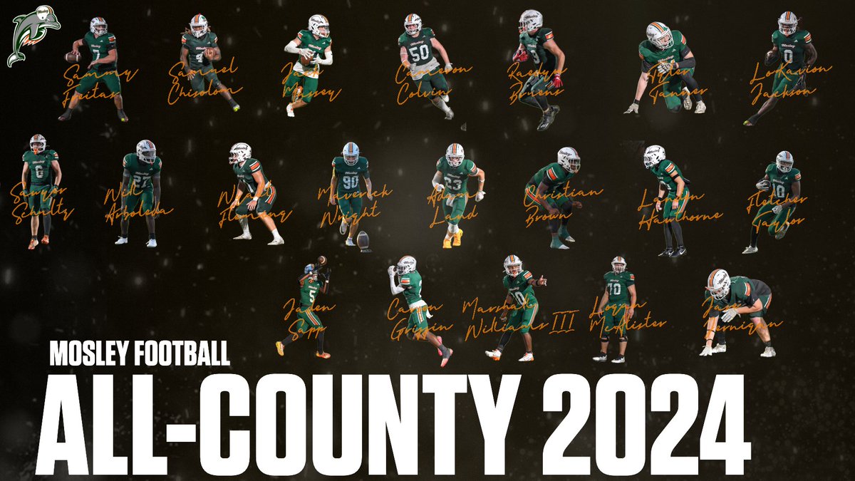 Mosley Football (@mosleydolphinfb) on Twitter photo Congratulations to all our guys that were selected to the All-County football team.
#MosleyMade
<a href="/ESPNPC1043/">ESPN Northwest Florida</a> <a href="/AdebanjiBamide1/">Banji Bamidele</a> <a href="/Ath_Dynasty/">The Athletic Academy</a> Congratulations to all our guys that were selected to the All-County football team.
#MosleyMade
<a href="/ESPNPC1043/">ESPN Northwest Florida</a> <a href="/AdebanjiBamide1/">Banji Bamidele</a> <a href="/Ath_Dynasty/">The Athletic Academy</a>