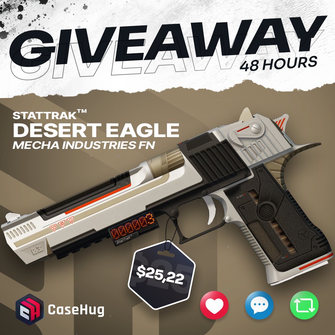 casehugcom's tweet photo. CS2 SKIN GIVEAWAY!🎁
WIN StatTrak Desert Eagle | Mecha Industries [FN] 💪
To enter:
🔹Follow us on X
🔹Like & Retweet this post
🔹Tag a Friend
🔹Follow us on IG https://t.co/52tTJiag77

⏰ Giveaway ends in 48 hours! Hurry up! ⏰

#casehugcom #CS2Giveaway #casehug #skingiveaway #skin #valve #CS2