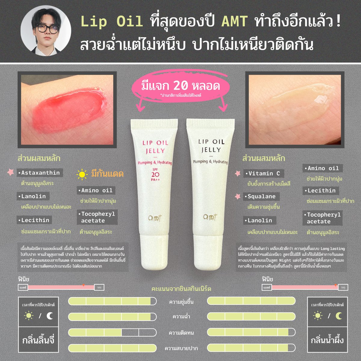 chin_skinnerd's tweet photo. Lip Oil ที่สุดของปีนี้ ปากฉ่ำสีสวย ระเรื่อที่ถูกต้อง แต่ไม่หนึบ ปากไม่เหนียวติดกัน ป้ายยาใครไปก็มีแต่คนชอบ AMT ทำถึงอีกแล้ว

🔥🔥🔥 ผมเอามาแจกให้ลองกัน 10 รางวัล รางวัลละ 2 หลอด รวม 20 หลอด ใต้ Thread 👇🏻 https://t.co/e5MQVBf7WL