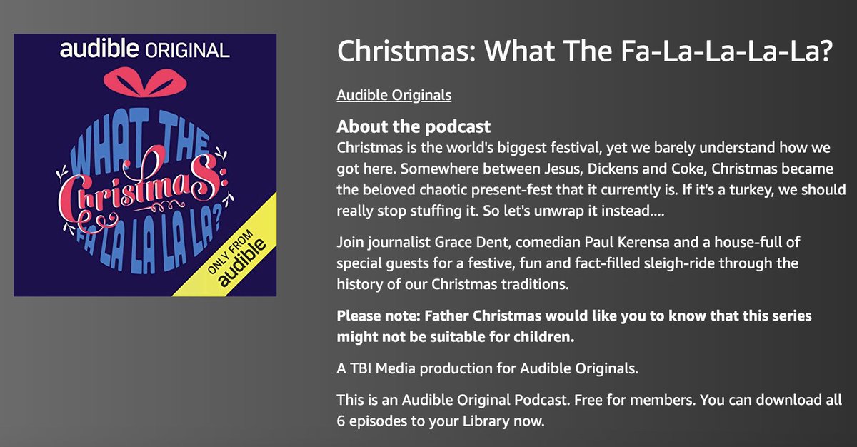 Paul Kerensa (@paulkerensa) on Twitter photo V glad that <a href="/gracedent/">Grace Dent</a> is to be Masterchef de cuisine.
Years ago we hosted @Audible podcast Christmas What the Fa-La-La-La-La.
Over 6 eps, guests <a href="/angellicabell/">Angellica Bell</a>, @shaunwkeaveny <a href="/ZaltzCricket/">Andy Zaltzman</a> <a href="/themiltonjones/">Milton Jones</a> <a href="/lucyportercomic/">Lucy Porter</a> <a href="/AatifNawaz/">Aatif Nawaz</a> unpack their Xmases:
amzn.to/3DmjzyW V glad that <a href="/gracedent/">Grace Dent</a> is to be Masterchef de cuisine.
Years ago we hosted @Audible podcast Christmas What the Fa-La-La-La-La.
Over 6 eps, guests <a href="/angellicabell/">Angellica Bell</a>, @shaunwkeaveny <a href="/ZaltzCricket/">Andy Zaltzman</a> <a href="/themiltonjones/">Milton Jones</a> <a href="/lucyportercomic/">Lucy Porter</a> <a href="/AatifNawaz/">Aatif Nawaz</a> unpack their Xmases:
amzn.to/3DmjzyW