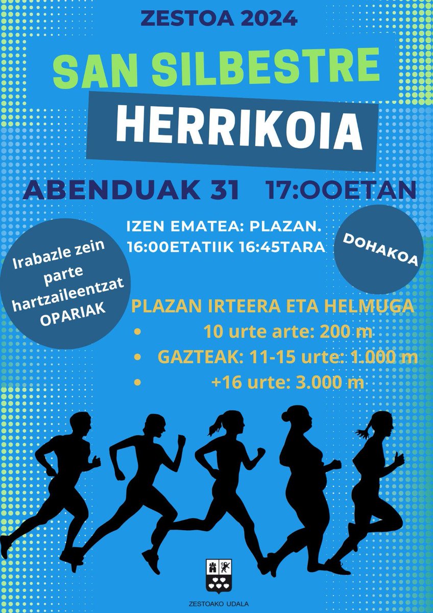 Abenduaren 31n San Silbestre herrikoia izango da 17:00etatik aurrera.