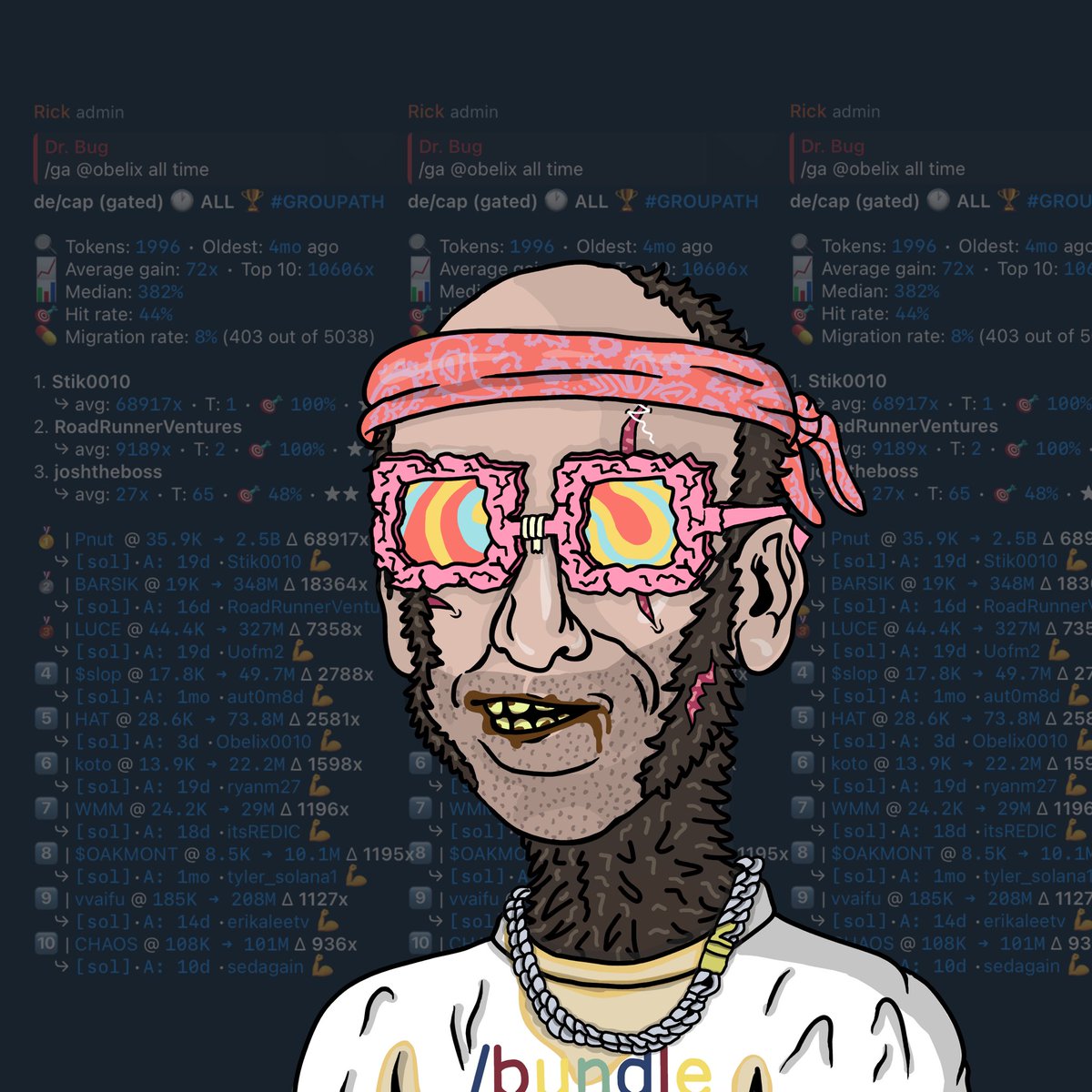 genzlers_SEC's tweet image. 1/1 made for a fellow @DeGodsNFT holder, check out his /ga as background. He called $Pnut at 35k 🤯 
@RickBurpBot 
#LFGENZLER 🤡