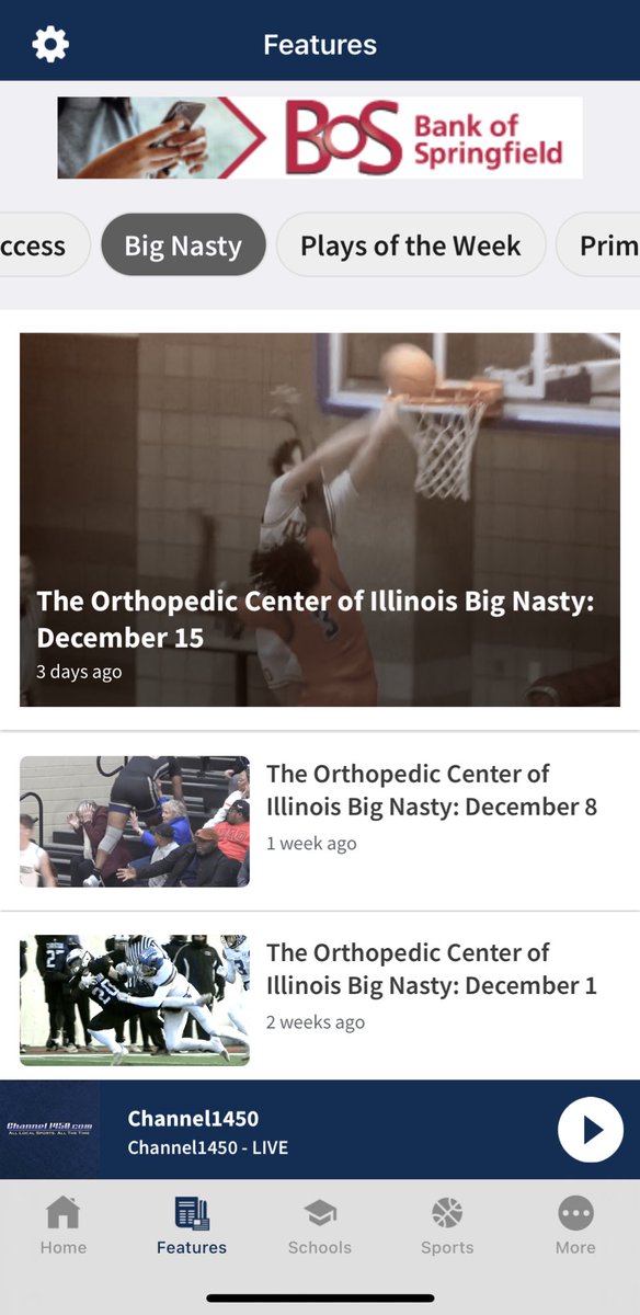 Did you know that the Bank of Springfield is the exclusive sponsor of the Channel1450 app?

Did you know you can search by specific sport?

Did you know you can search by specific school?

Did you know you can search by your favorite Channel1450 feature?

Download it today!