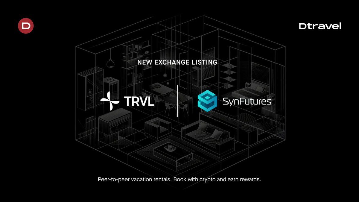 DtravelDAO's tweet photo. 🚀 NEW EXCHANGE LISTING 🚀

We’re excited to share that $TRVL, Dtravel's native token, is now listed on @SynFuturesDefi, a decentralized derivatives platform built on @Base.

This listing opens up new opportunities for the Dtravel community to trade $TRVL / $WETH and earn fees by providing liquidity. #DeFI #Onchain #Perps