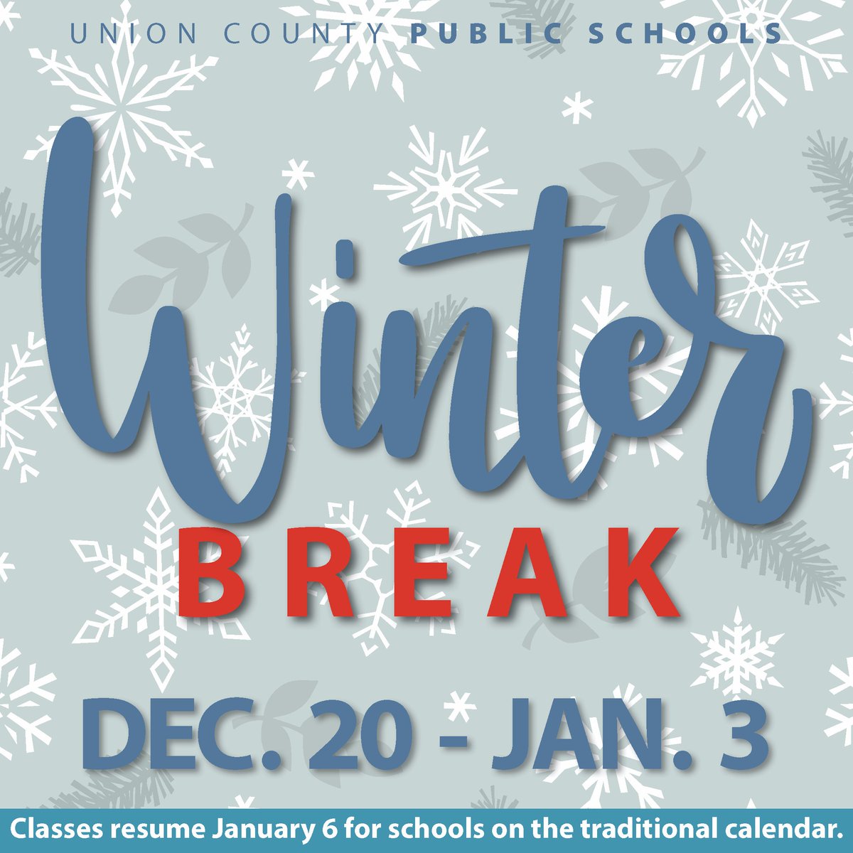 Forest Hills High School (@foresthillshsnc) on Twitter photo Calendar Reminder: Winter Break for students is Dec. 20 Ð Jan. 3. Enjoy a well-deserved break and we'll see you in the new year! <a href="/ucpsnc/">Union County Public Schools</a> <a href="/aghoulihan/">Andrew G. Houlihan</a> Calendar Reminder: Winter Break for students is Dec. 20 Ð Jan. 3. Enjoy a well-deserved break and we'll see you in the new year! <a href="/ucpsnc/">Union County Public Schools</a> <a href="/aghoulihan/">Andrew G. Houlihan</a>