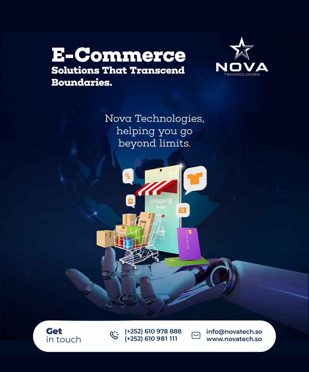 Novatech_so's tweet photo. 🌟 Boost Your Brand with Nova Technologies! 🌟
Your brand deserves an online presence that truly aligns with your vision. At Nova Technologies, we create amazing e-commerce sites that help businesses break boundaries and sell products worldwide. 🌐
📌 Let’s build a platform that connects your brand, site, and product seamlessly.
✅ Sell Anywhere.
✅ Transcend Limits.
✅ Achieve Greatness.
📞 Contact us today to start your journey to e-commerce success!
.
.
.
Follow us on
https://t.co/g57SvBjA2B
https://t.co/La1y4M4yON
https://t.co/5AAb12uX8Z
https://t.co/7KrBLMUC6Z
Let’s embark on this exciting journey together. Your future is about to get a tech upgrade!
#Nova #GIS #Somali #Tech #Novatech #Innovation #Khariidadda #Novatechnology #Map #SomaliGIS #FalanqayntaGIS #FarsamadaGIS ✨
#Tech #Innovation #FutureOfTech #DigitalTransformation #TechLaunch #Innovation #NovaTechnologies #StayTuned #GameChanger