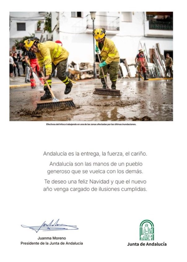 RicardoGamaza's tweet photo. La felicitación del presidente andaluz @JuanMa_Moreno a los trabajadores de la @AndaluciaJunta levanta la indignación del Infoca (imagen escogida para la felicitación) después de que el Gobierno andaluz haya decidido no pagarles la antigüedad prometida. https://t.co/jekzIfmi8w