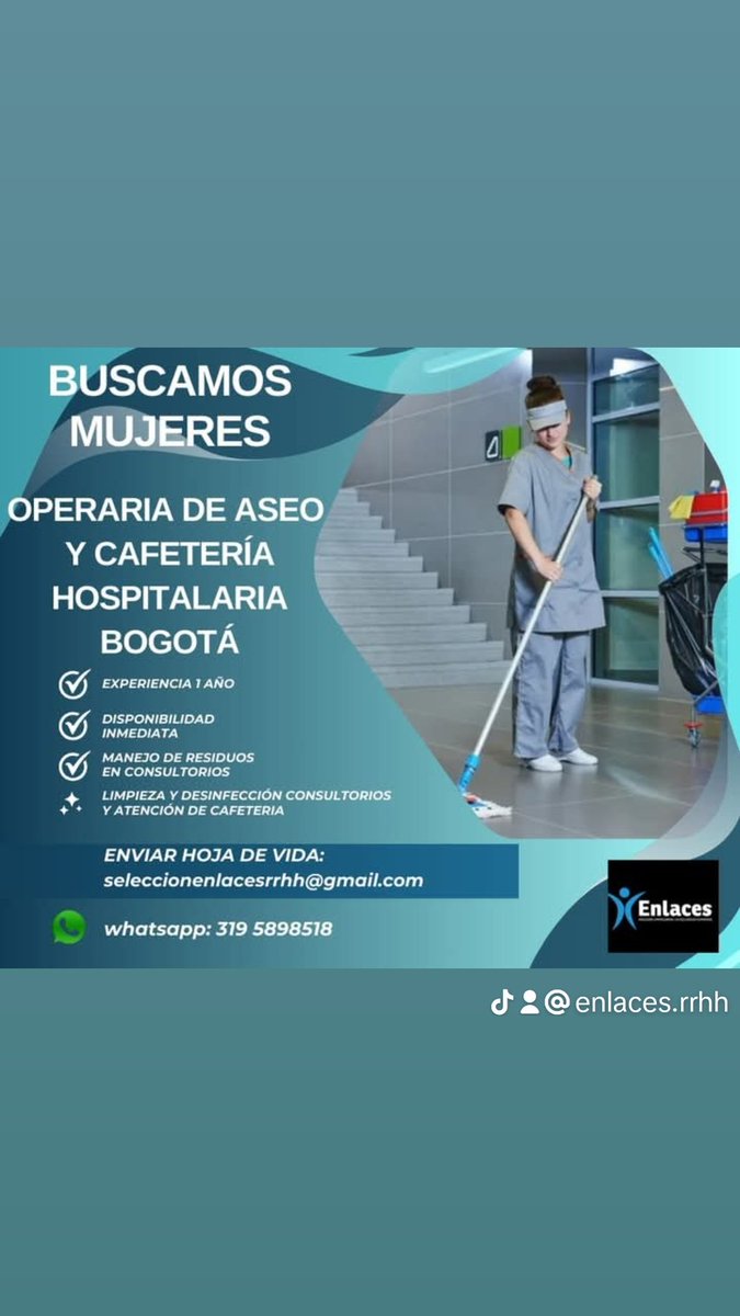 claulambra's tweet photo. Salario: 1.300.000 + Auxilio  de transporte
Contrato: Termino indefinido.
Horario laboral: 
Lunes a viernes 8:00 am a 5:00 pm
Sábados de 8:00 AM - 1:00 PM
Preferiblemente que su residencia sea  en: SUBA, USAQUEN, ENGATIVA, CHAPINERO
Lugar de la vacante:  Bogotá https://t.co/In4DZyBQgL